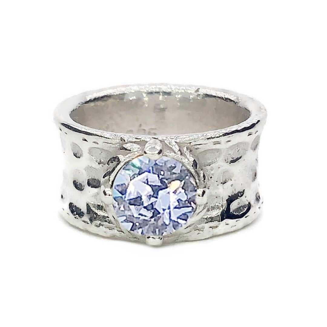 Wide Band Ring with Stone Sterling Silver