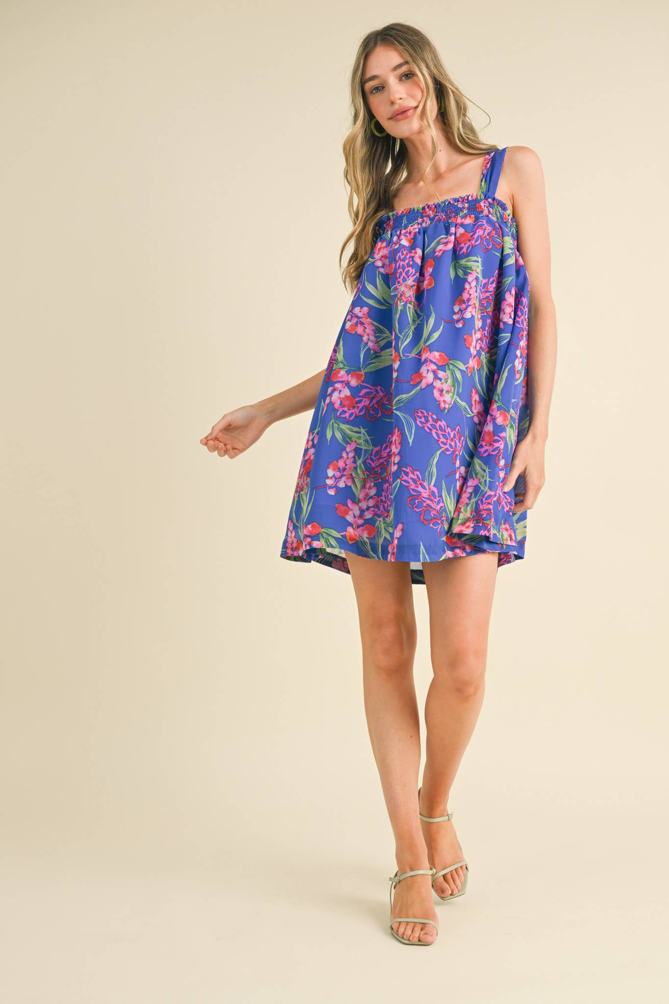 EXCLUSIVE PRINT BABYDOLL TYING STRAP MINI DRESS