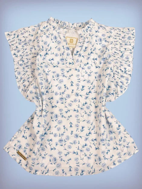 Simply Southern Ruffle Sleeve Blue Daisy Blouse