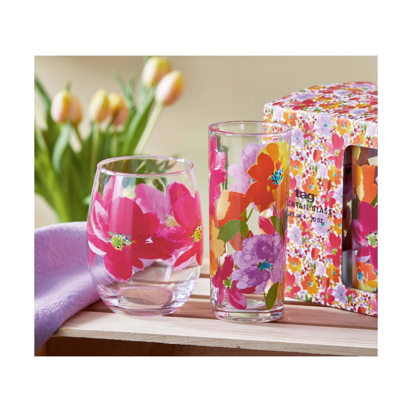 Springtime Stemless Wine Glass - Pink