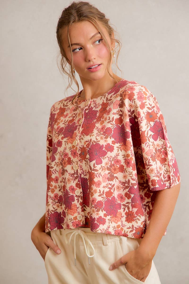 Regina Fall Floral Button Front Sweater