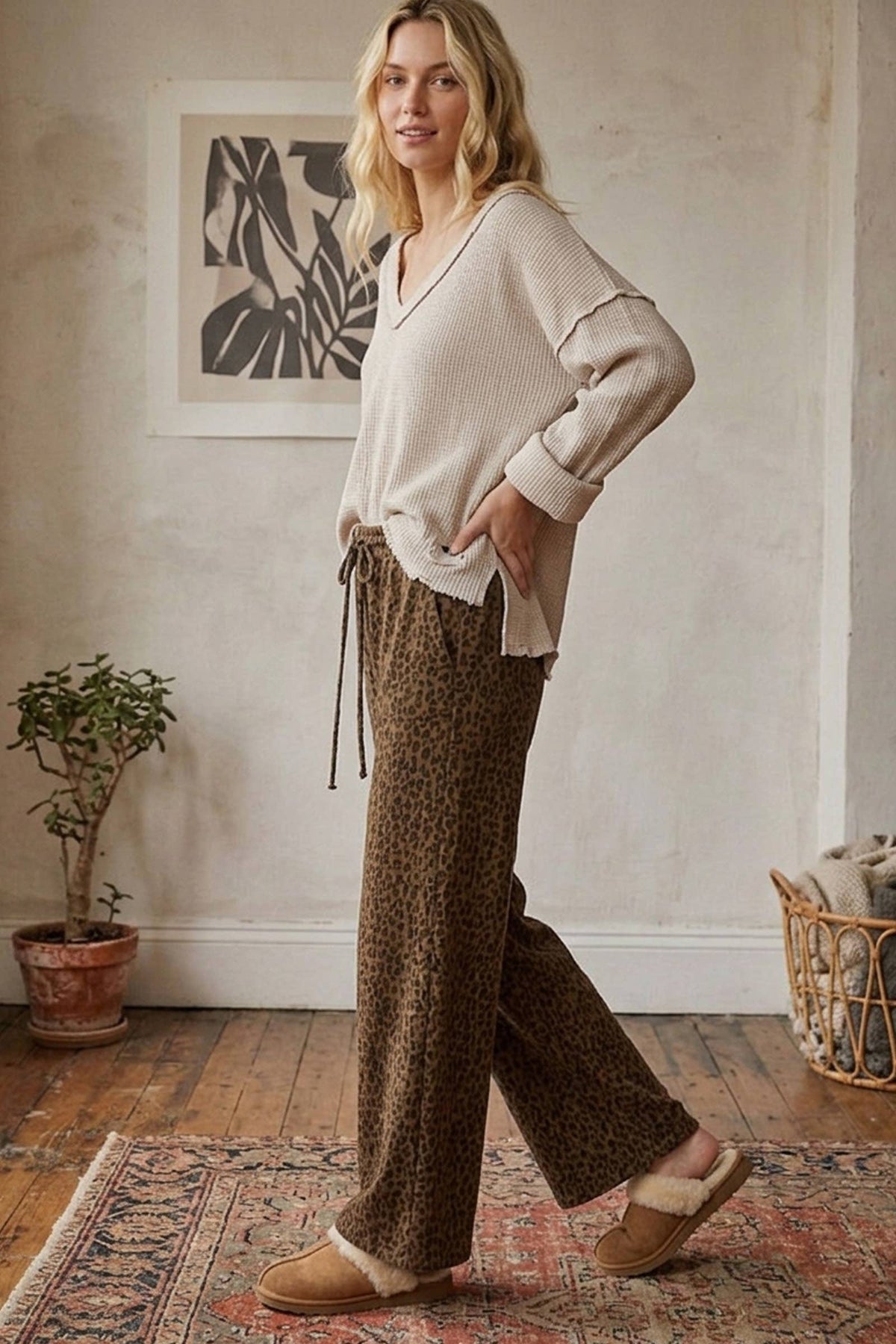 The Lucy Leopard Wide Leg Drawstring Pants