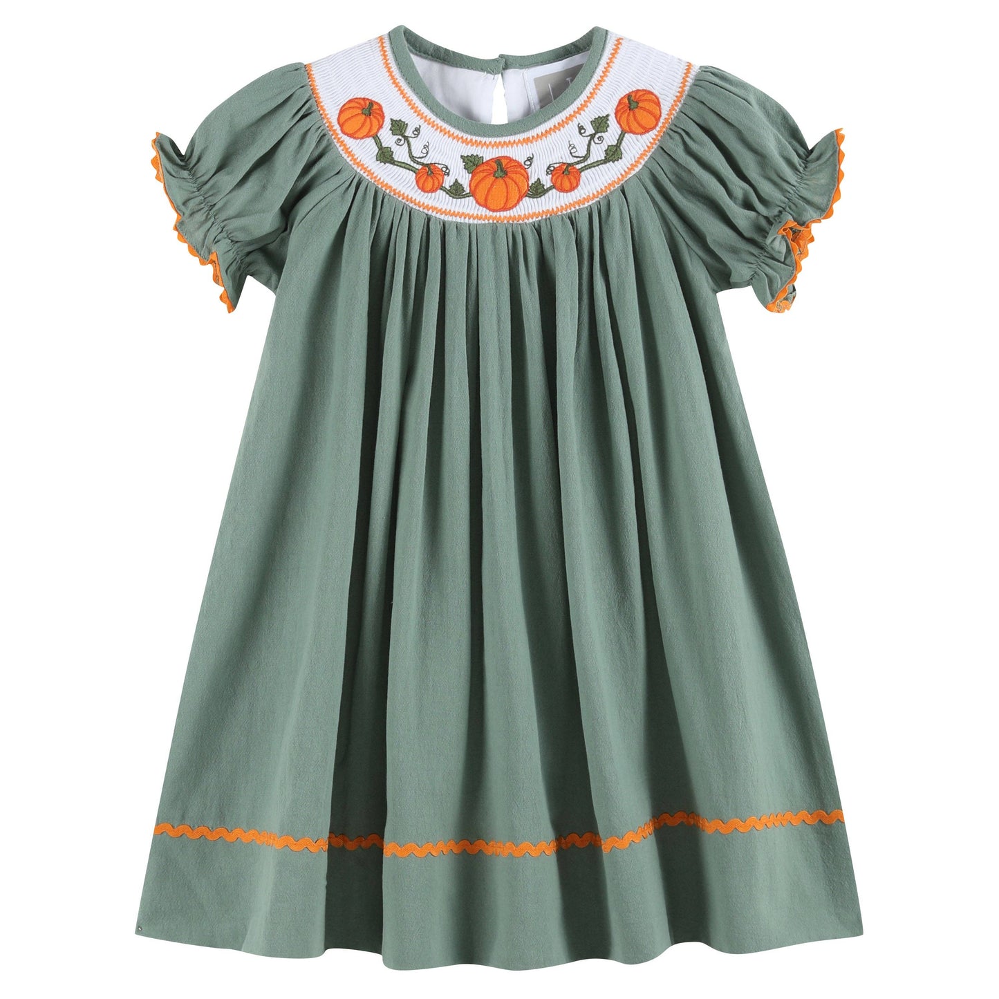 Sage Green Pumpkin Smocked Bishop Dress