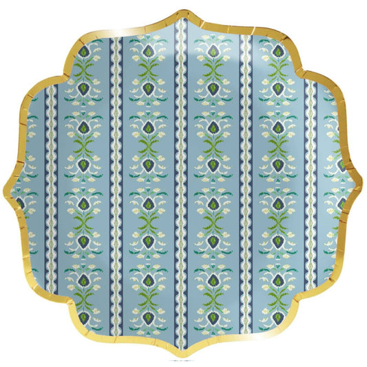 Laura Park Rosemary Stripe French Blue Scalloped Dinner Paper Plates