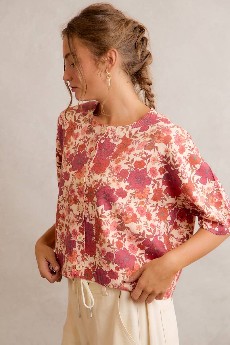 Regina Fall Floral Button Front Sweater