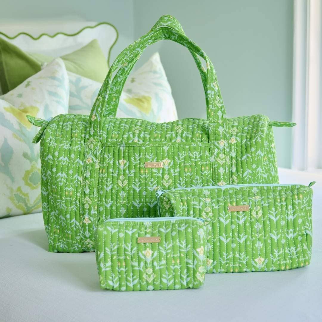 Petal Garden Green Quilted Signature Duffle Bag