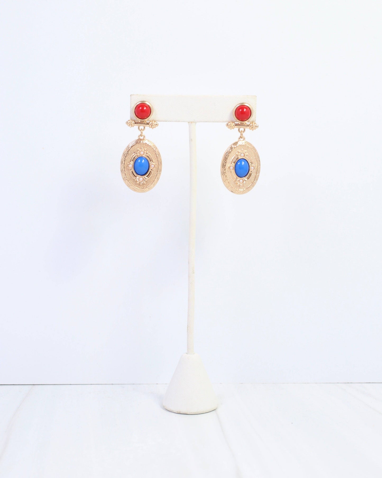 Beyan Oval Drop Earring - Blue & Red