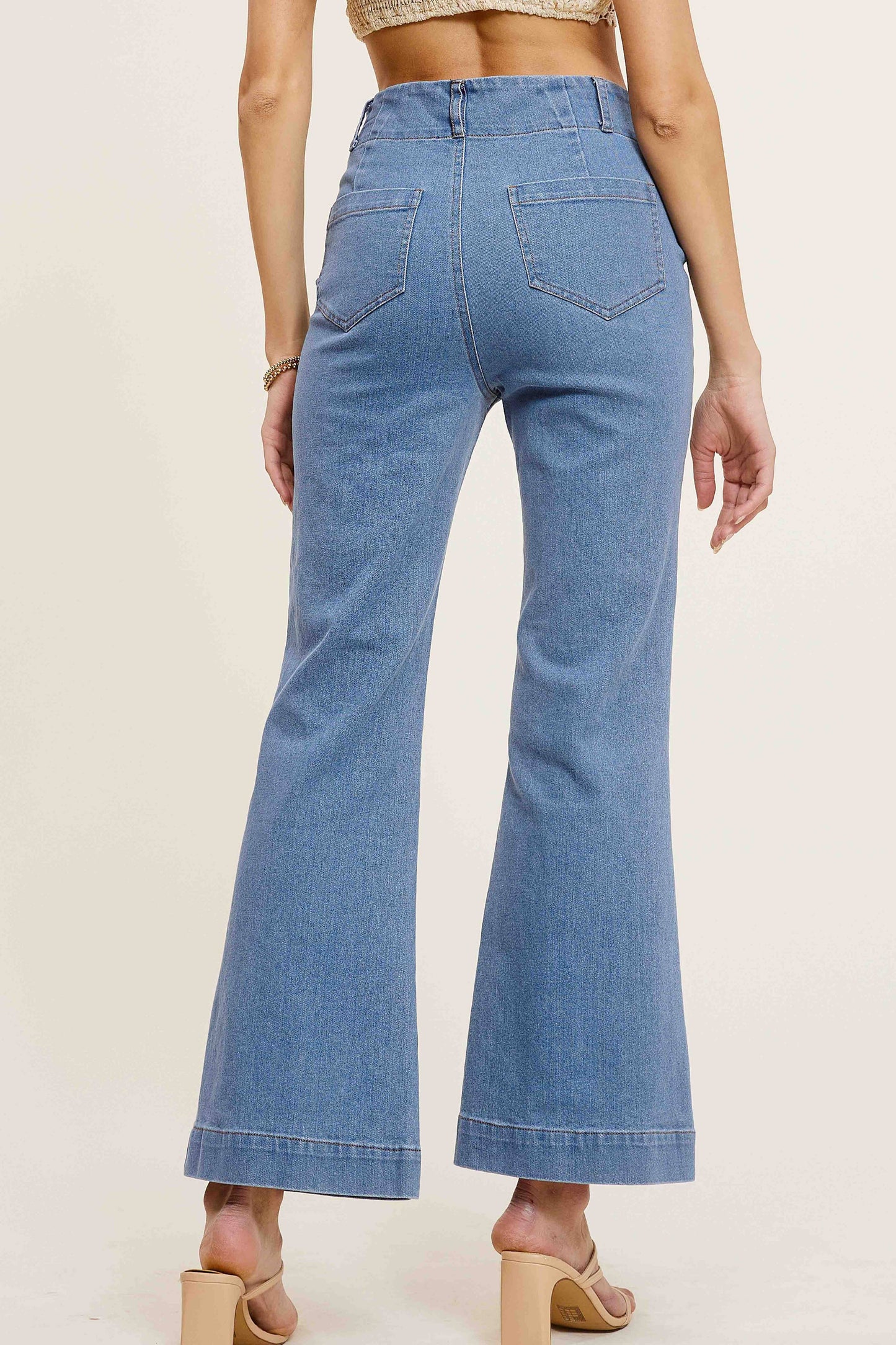 Soft Washed Stretchy High Waisted Wide Flare Pants
