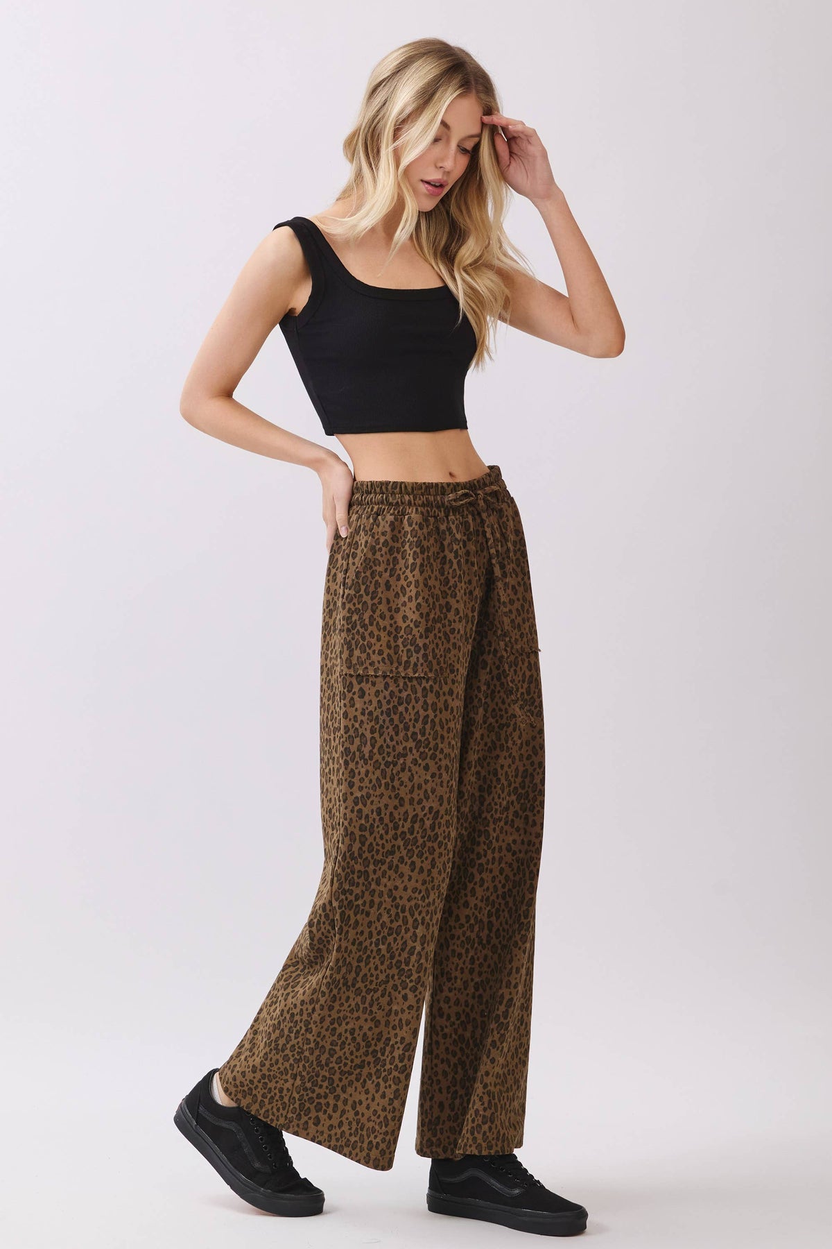 The Lucy Leopard Wide Leg Drawstring Pants