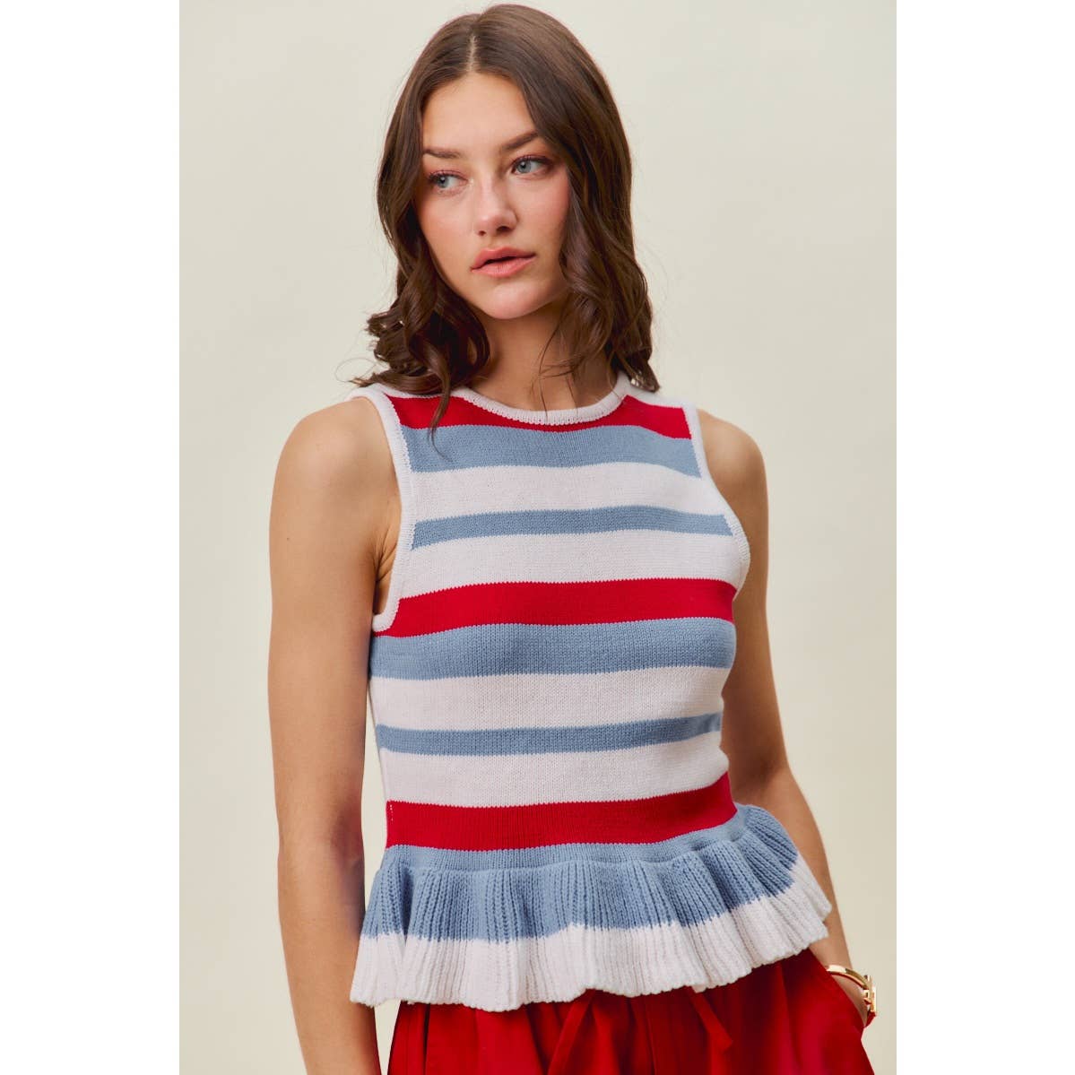The Ginger Striped Sleeveless Sweater Top