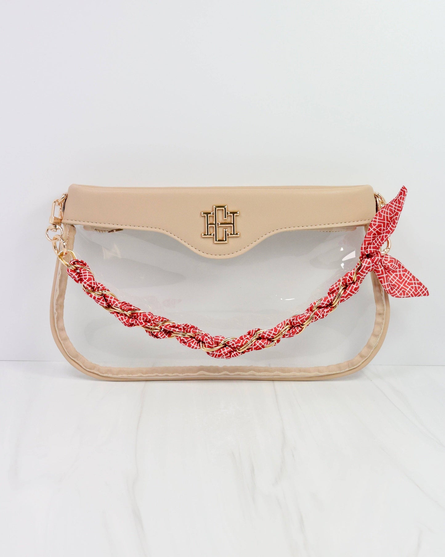 Serafina Scarf Purse Chain Red & White Geometric