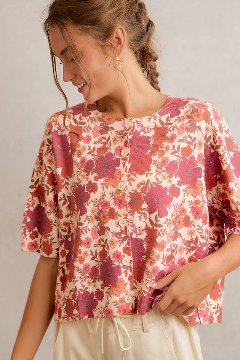 Regina Fall Floral Button Front Sweater