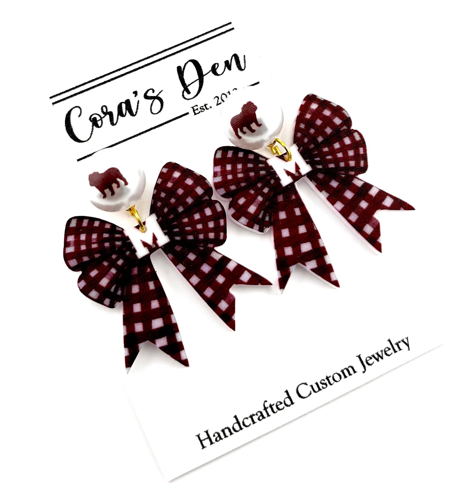 Bulldogs Bow Earrings - Maroon