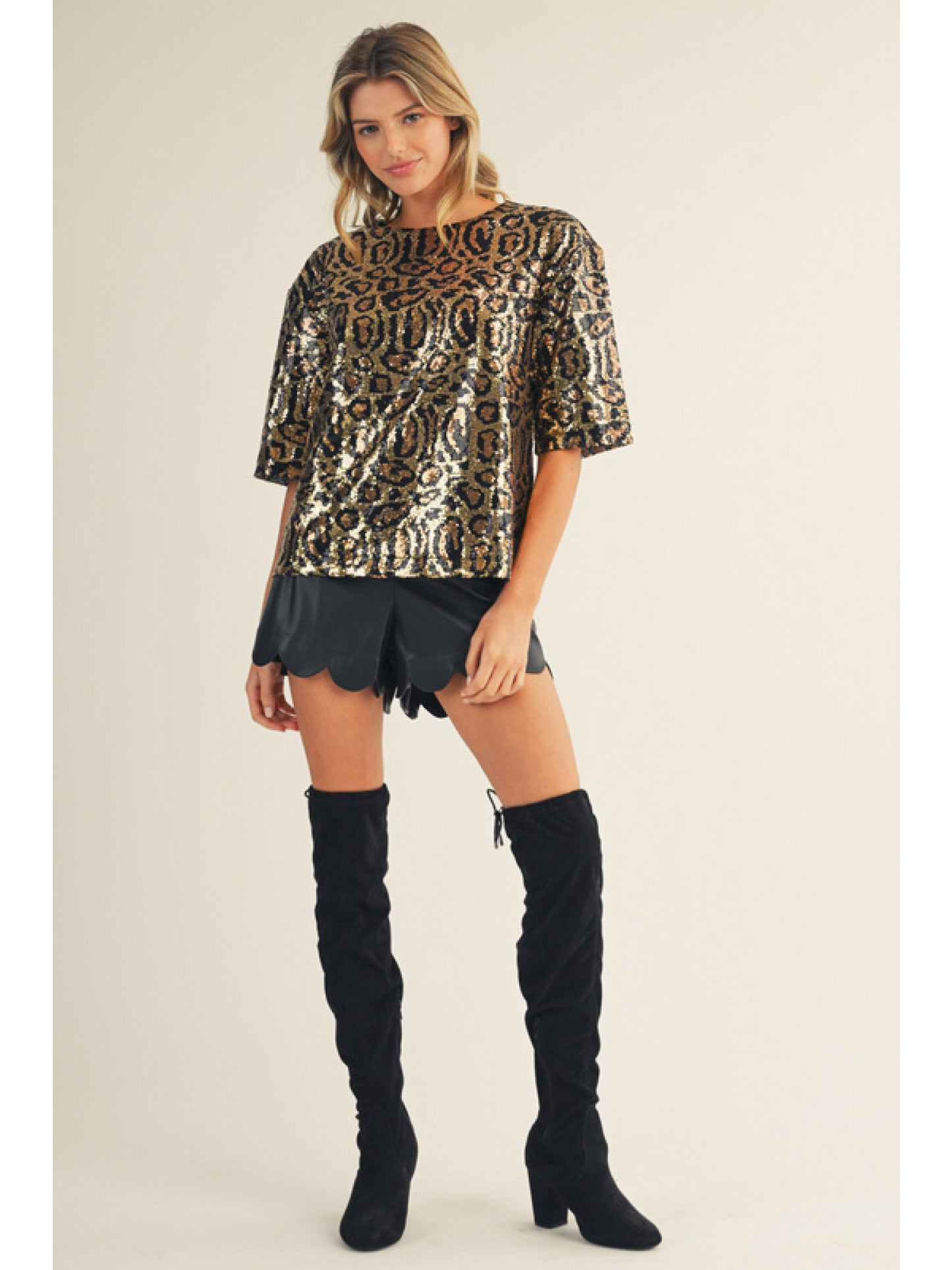 Black/Gold Sequins Animal Print Top