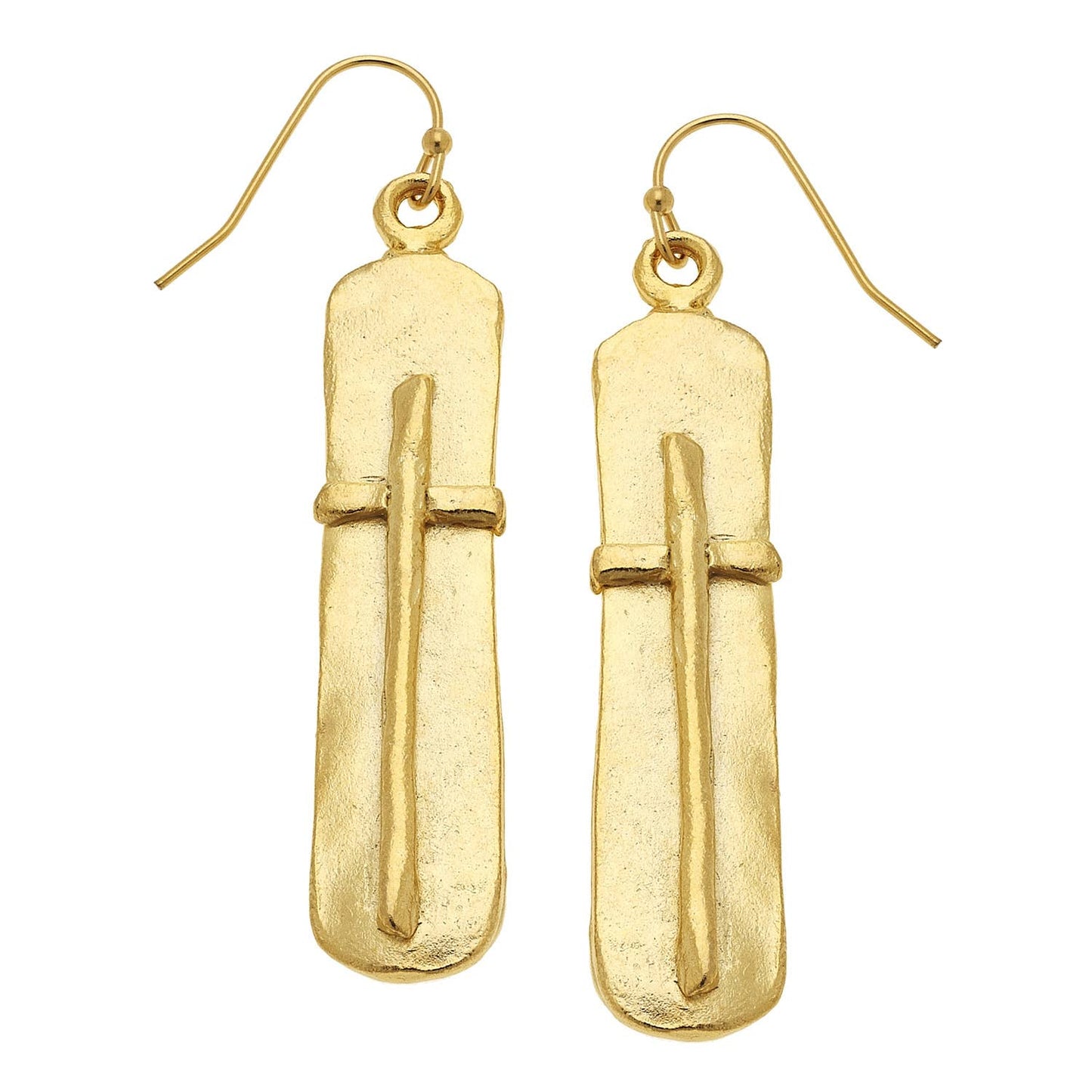 Susan Shaw Gold Bar with Cross Earrings