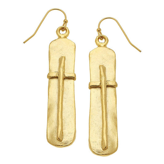 Susan Shaw Gold Bar with Cross Earrings