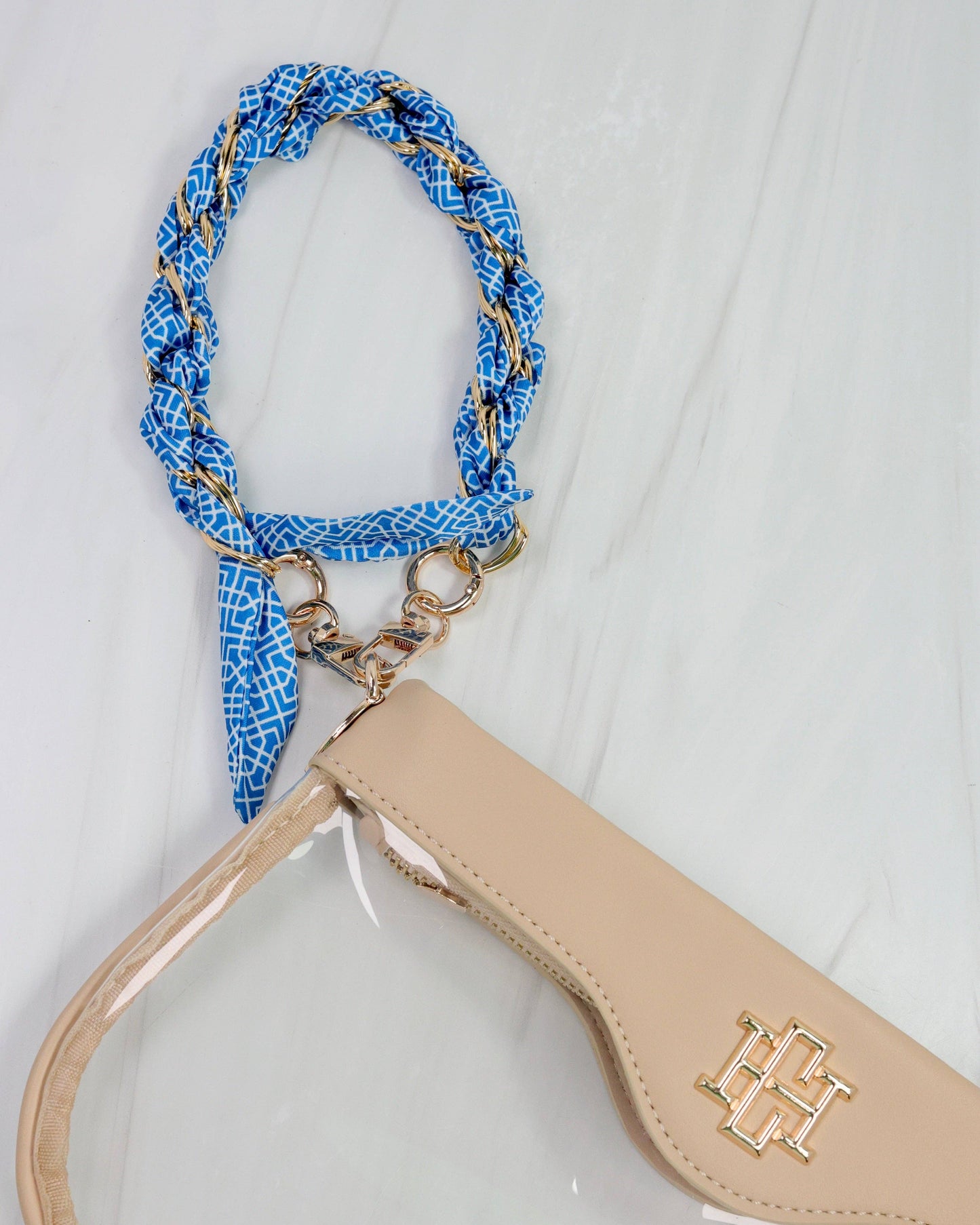 Serafina Scarf Purse Chain Blue & White Geometric