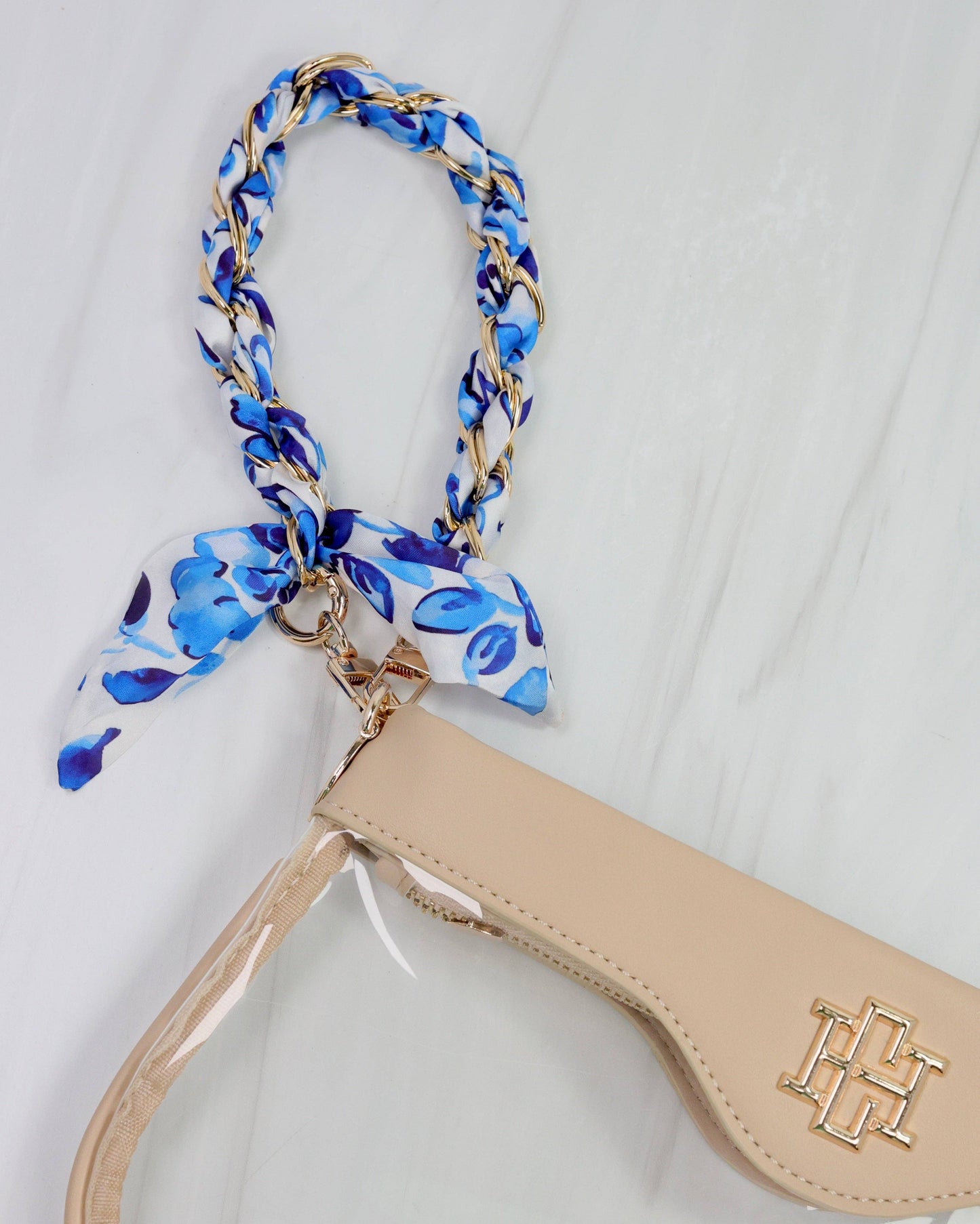 Serafina Scarf Purse Chain Blue & White Floral