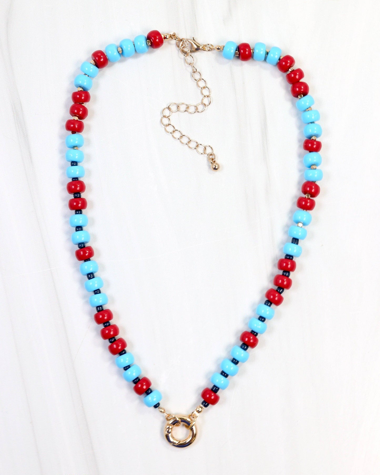 McLane Stone Necklace with Toggle - Powder Blue / Red