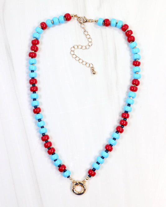 McLane Stone Necklace with Toggle - Powder Blue / Red