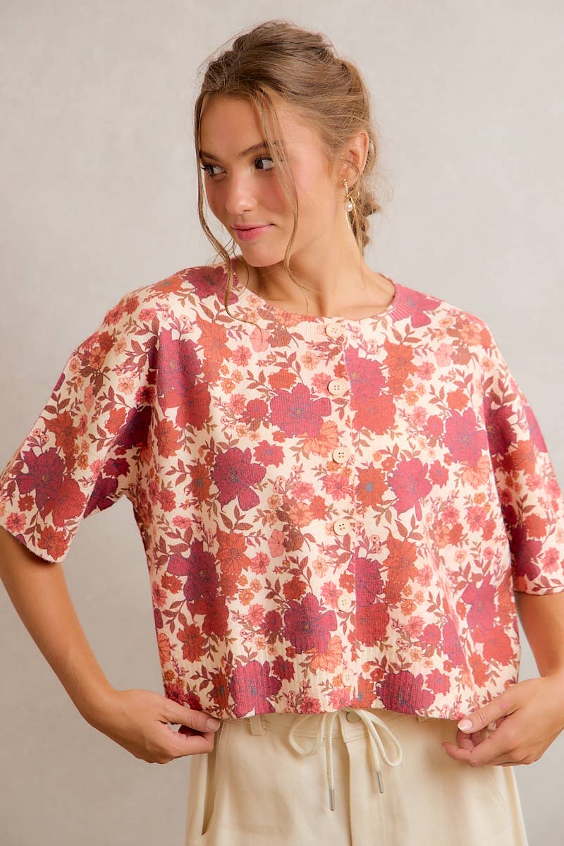 Regina Fall Floral Button Front Sweater