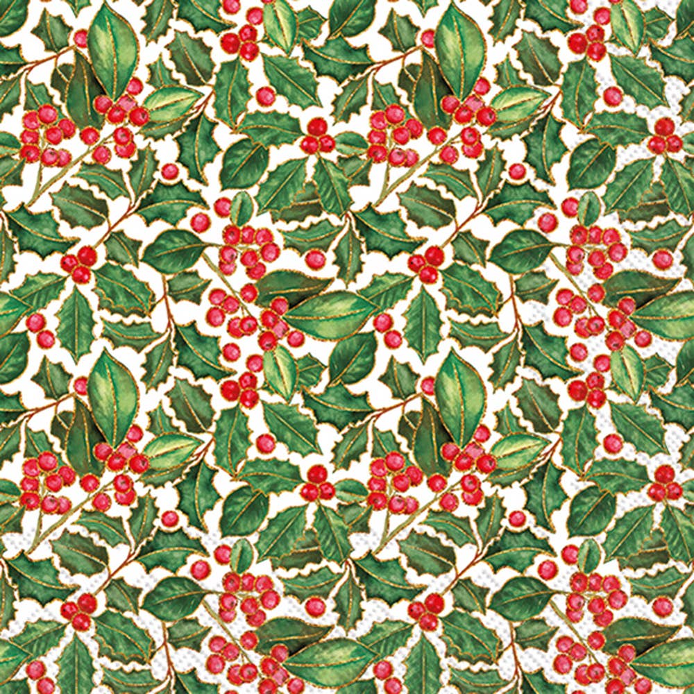 Paper Cocktail Napkins Pk/20 Holly Christmas