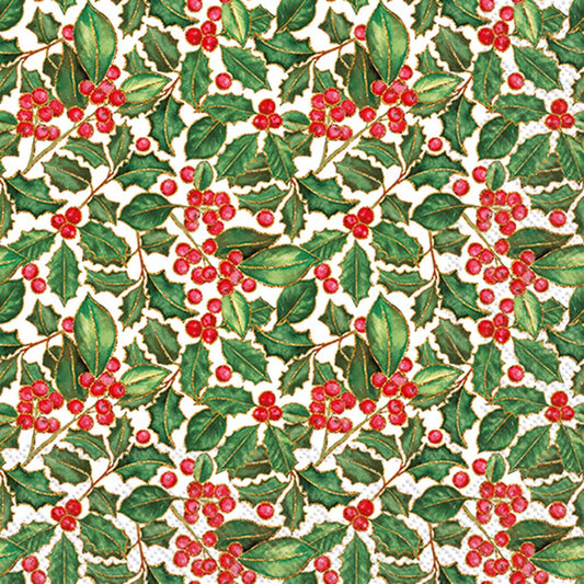 Paper Cocktail Napkins Pk/20 Holly Christmas