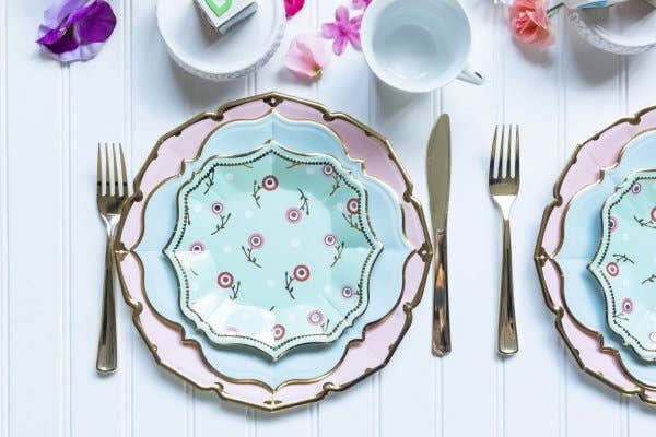 Floral Embroidery Mint Dessert Plate