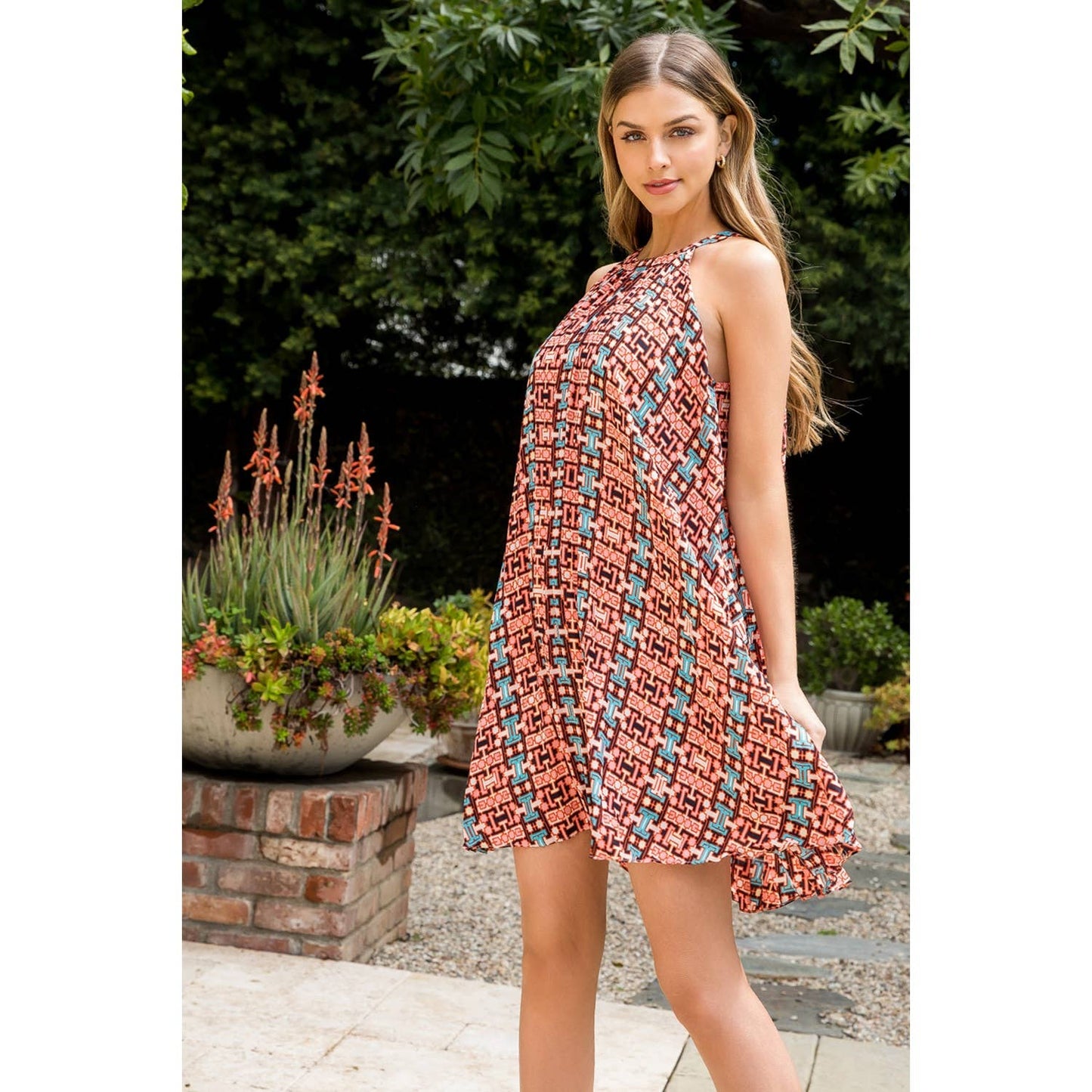 Ladies Pleated Halter Pattern Dress (XS-XL)
