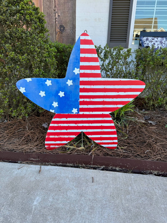 American Flag Star Yard Sign or Flower Pot Stake ( 2 sizes )