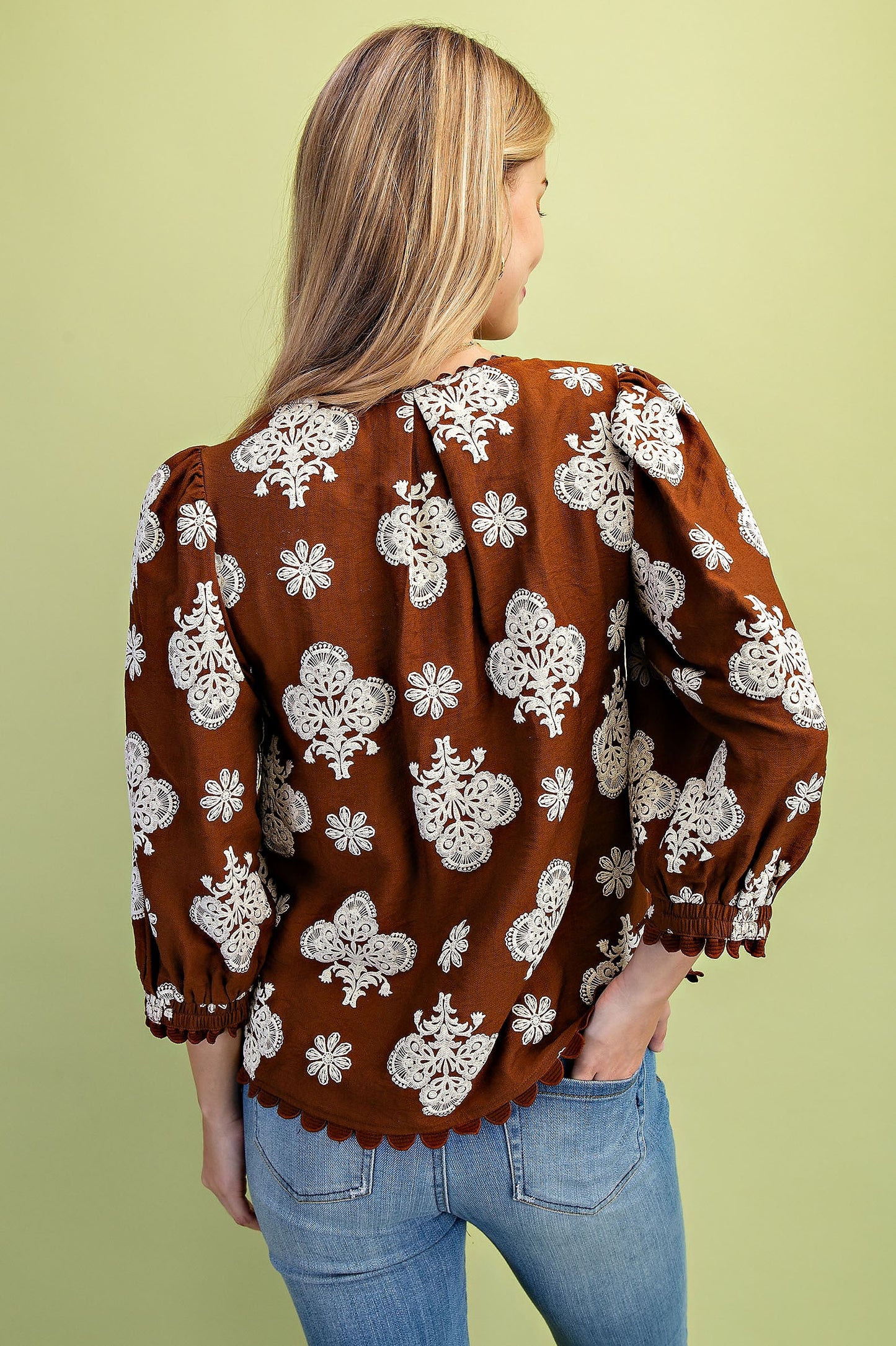 Puff Printed V-Neck Blouse
