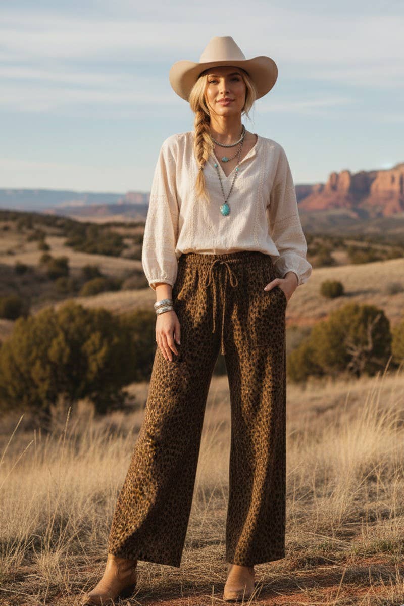 The Lucy Leopard Wide Leg Drawstring Pants