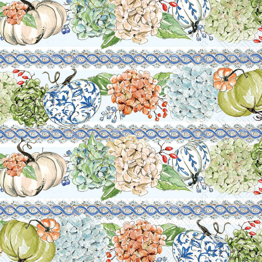 Fall Hydrangea Stripes Cocktail Napkins - Rosanne Beck