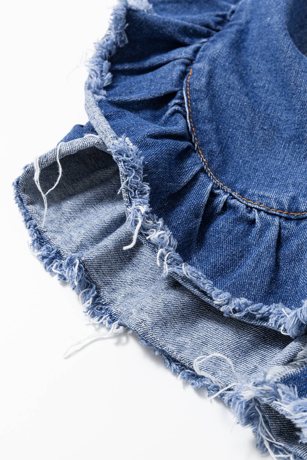 Raw Edge Ruffled Short Sleeve Denim Jacket | S-XL