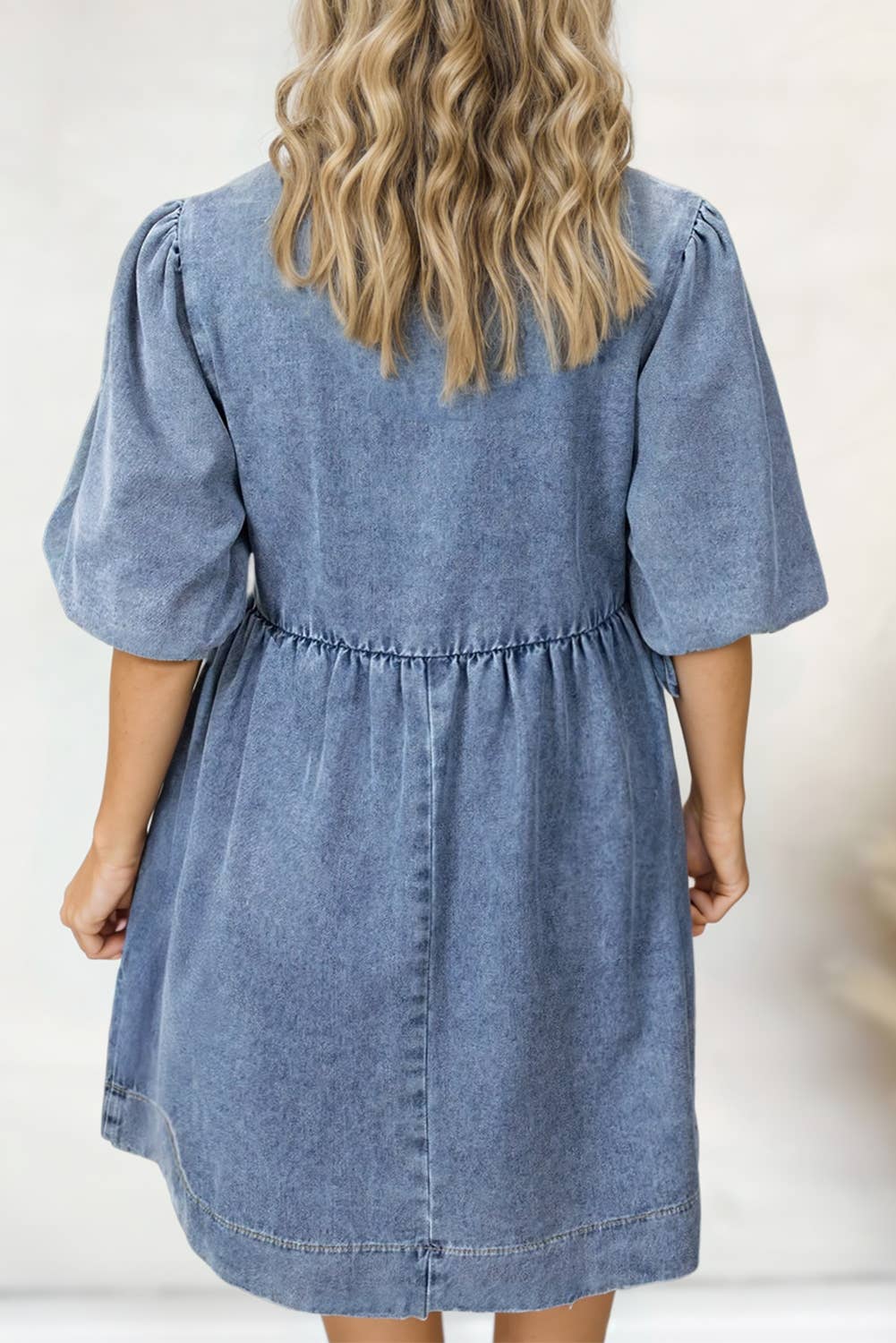 Lovely Bowknot Bubble Sleeve Short Denim Dress | S-XL