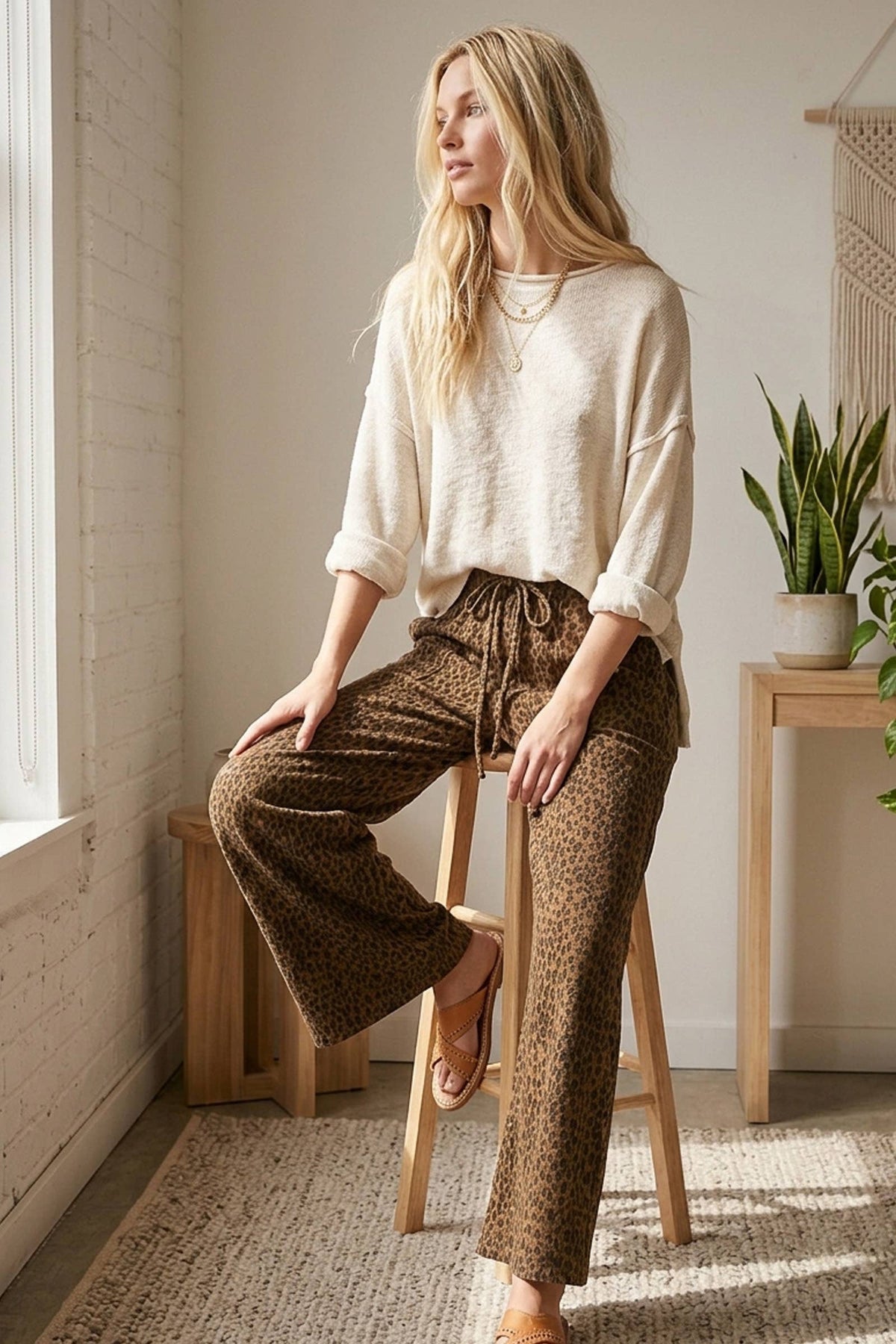 The Lucy Leopard Wide Leg Drawstring Pants