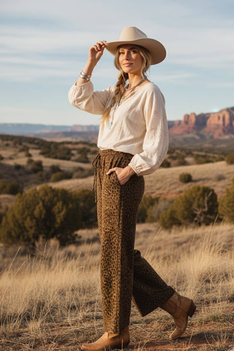 The Lucy Leopard Wide Leg Drawstring Pants