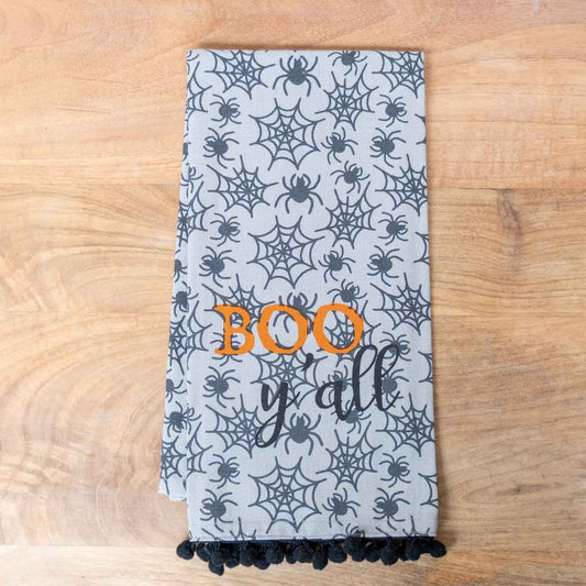 Boo Y'all Hand Towel   Gray/Black/Orange