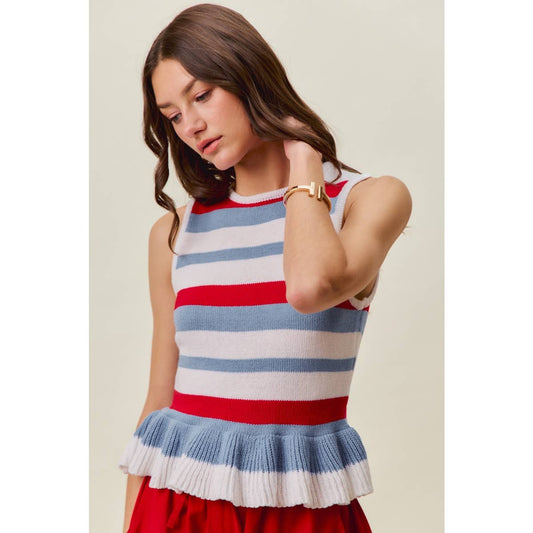 The Ginger Striped Sleeveless Sweater Top