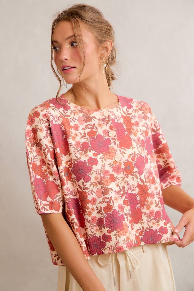 Regina Fall Floral Button Front Sweater