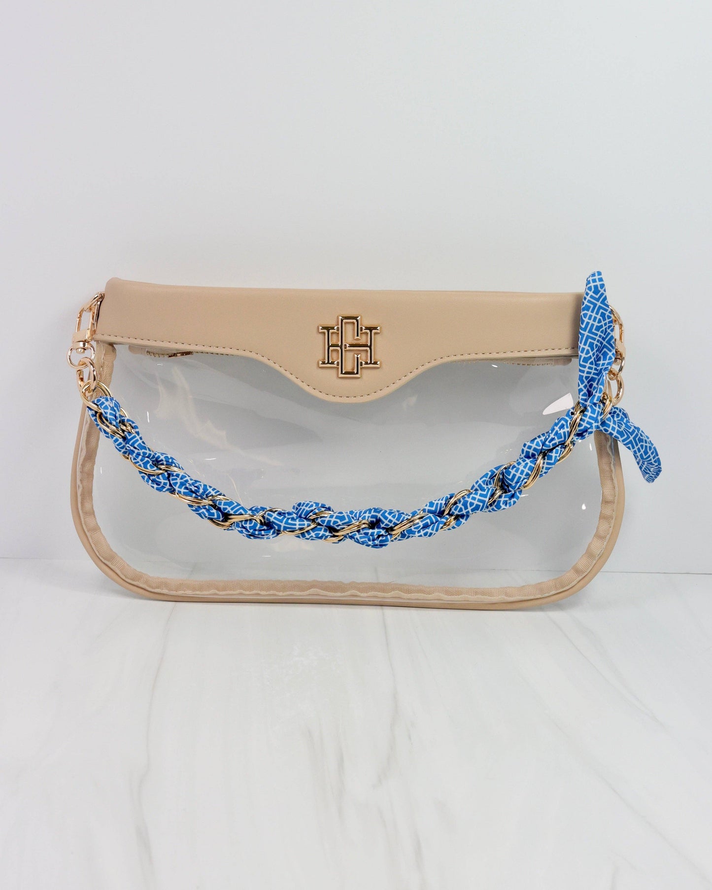 Serafina Scarf Purse Chain Blue & White Geometric