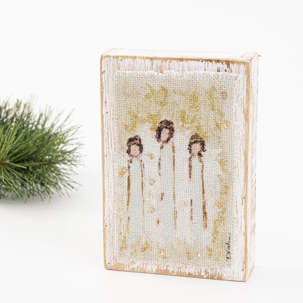 4x6 Wood Block with Printed Fabric, Angel Trio