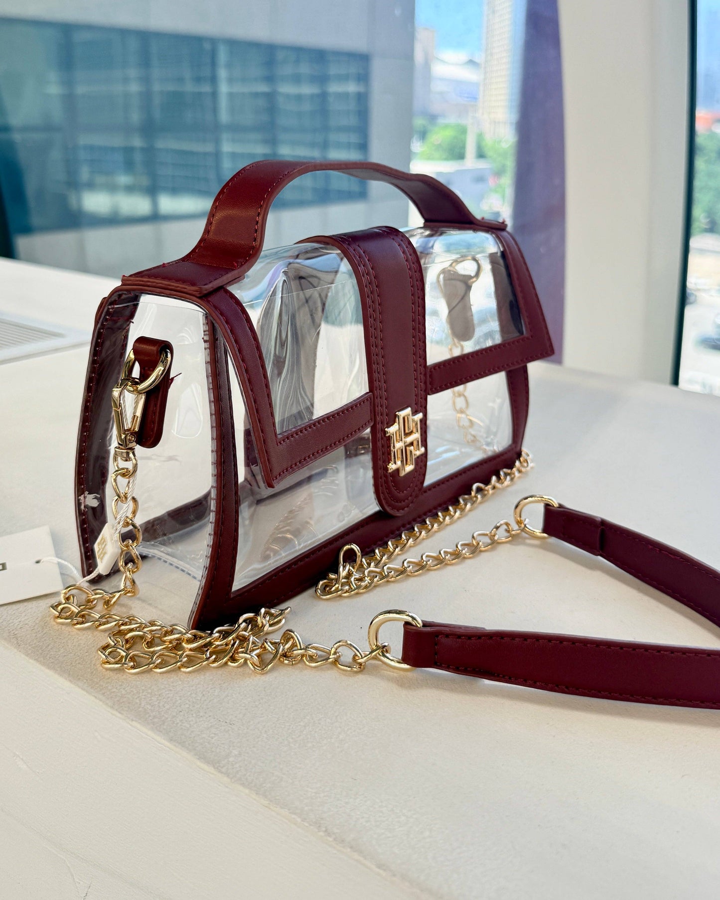 Caroline Hill Grace Clear Bag - Burgundy