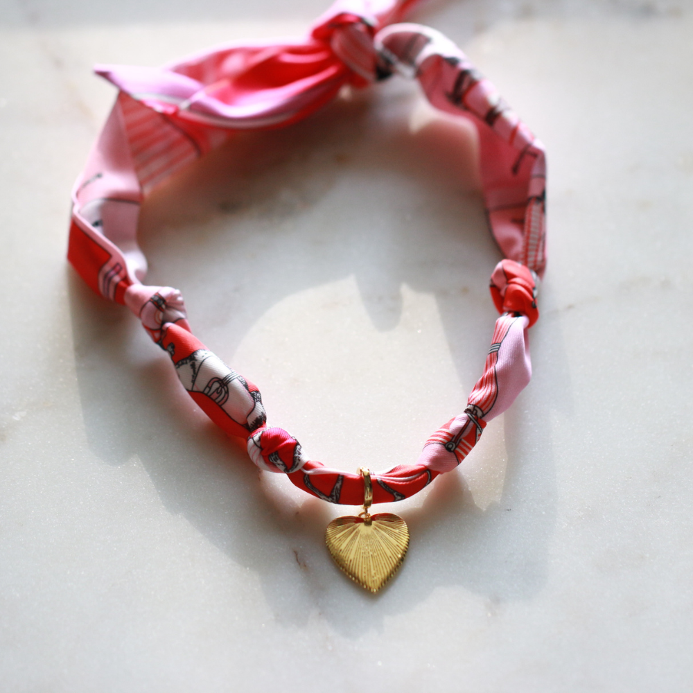 Heart Scarf Necklace ~ Pink Horse Pattern