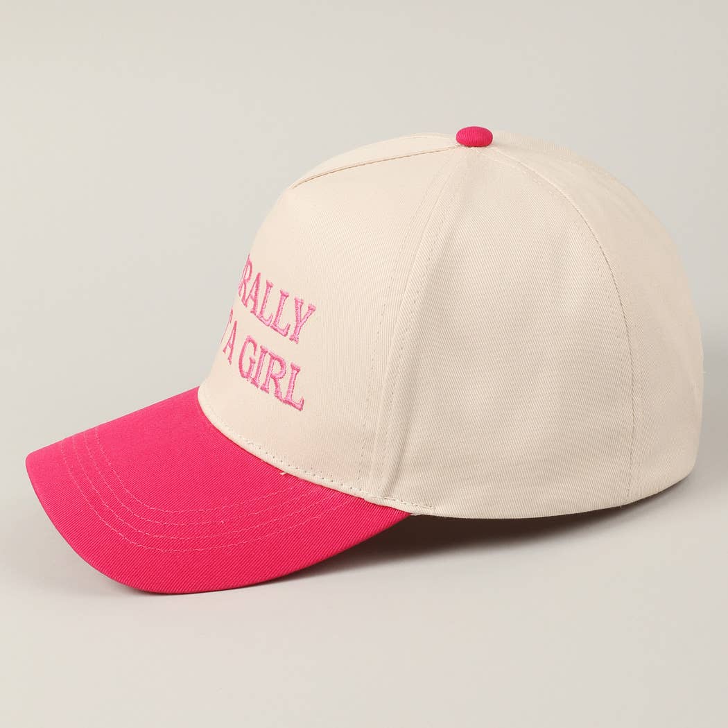 Literally Just A Girl Embroidery Trucker Hat - Fushia