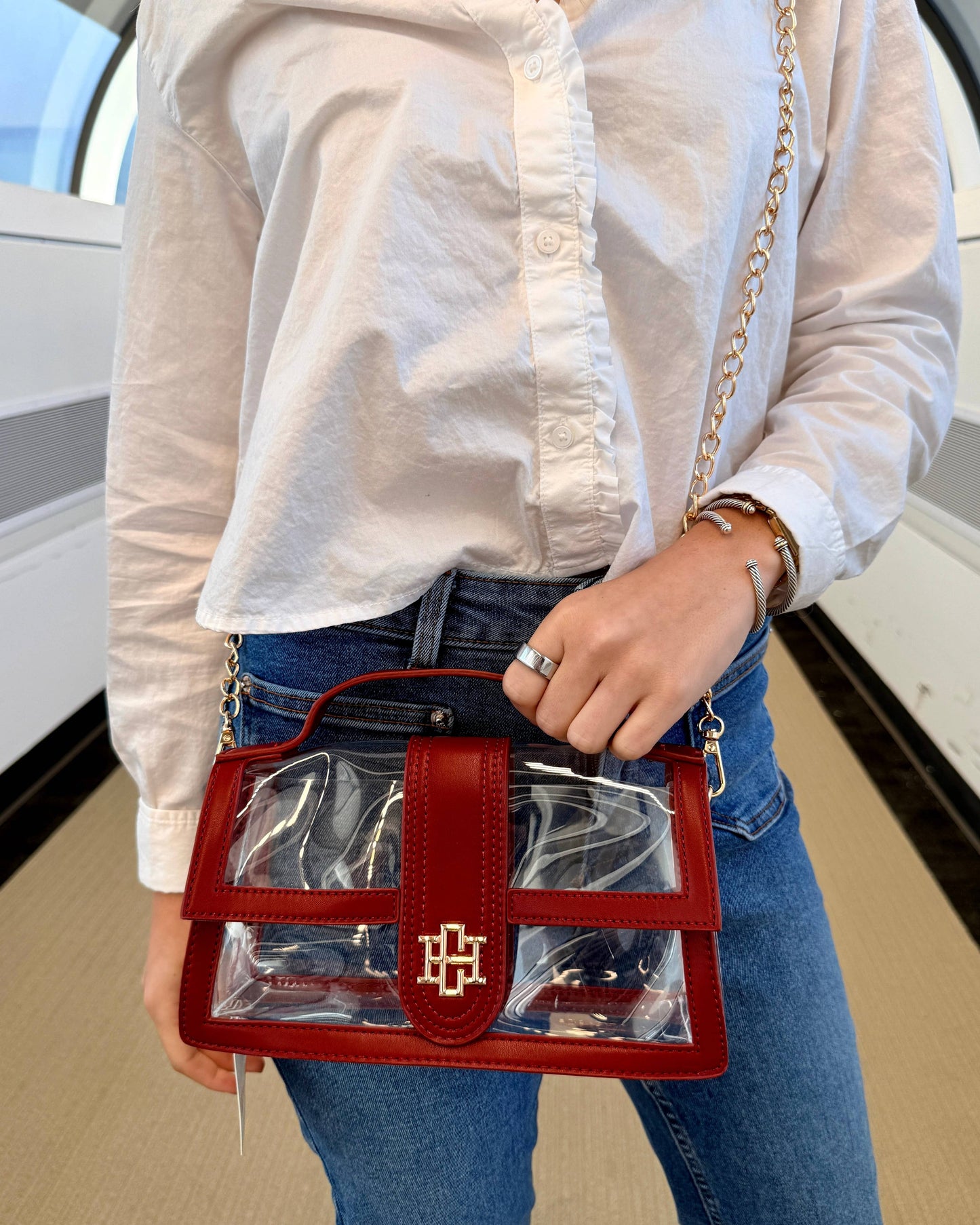 Caroline Hill Grace Clear Bag - Burgundy