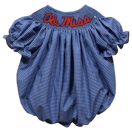 Ole Miss Rebels Smocked Navy Gingham Short Sleeve Bubble