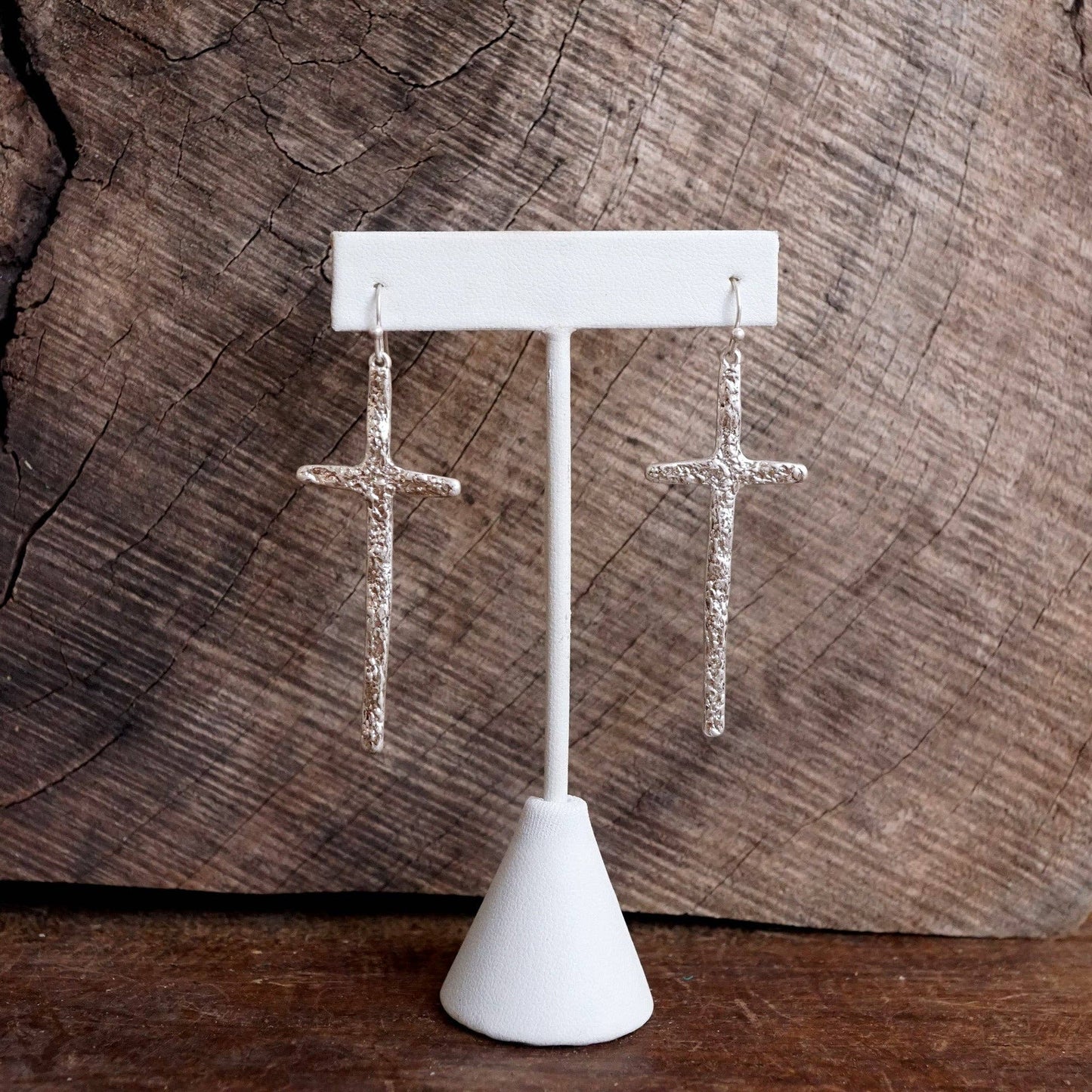 Primitive Cross Earrings Dangle Drop in Gold or Silver