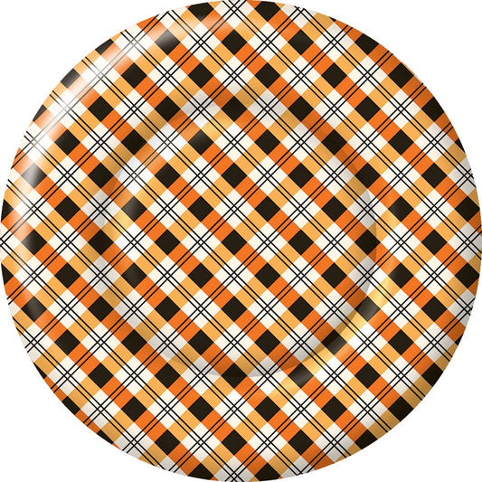 10.5" Round Paper Plates Plaid Pumpkins