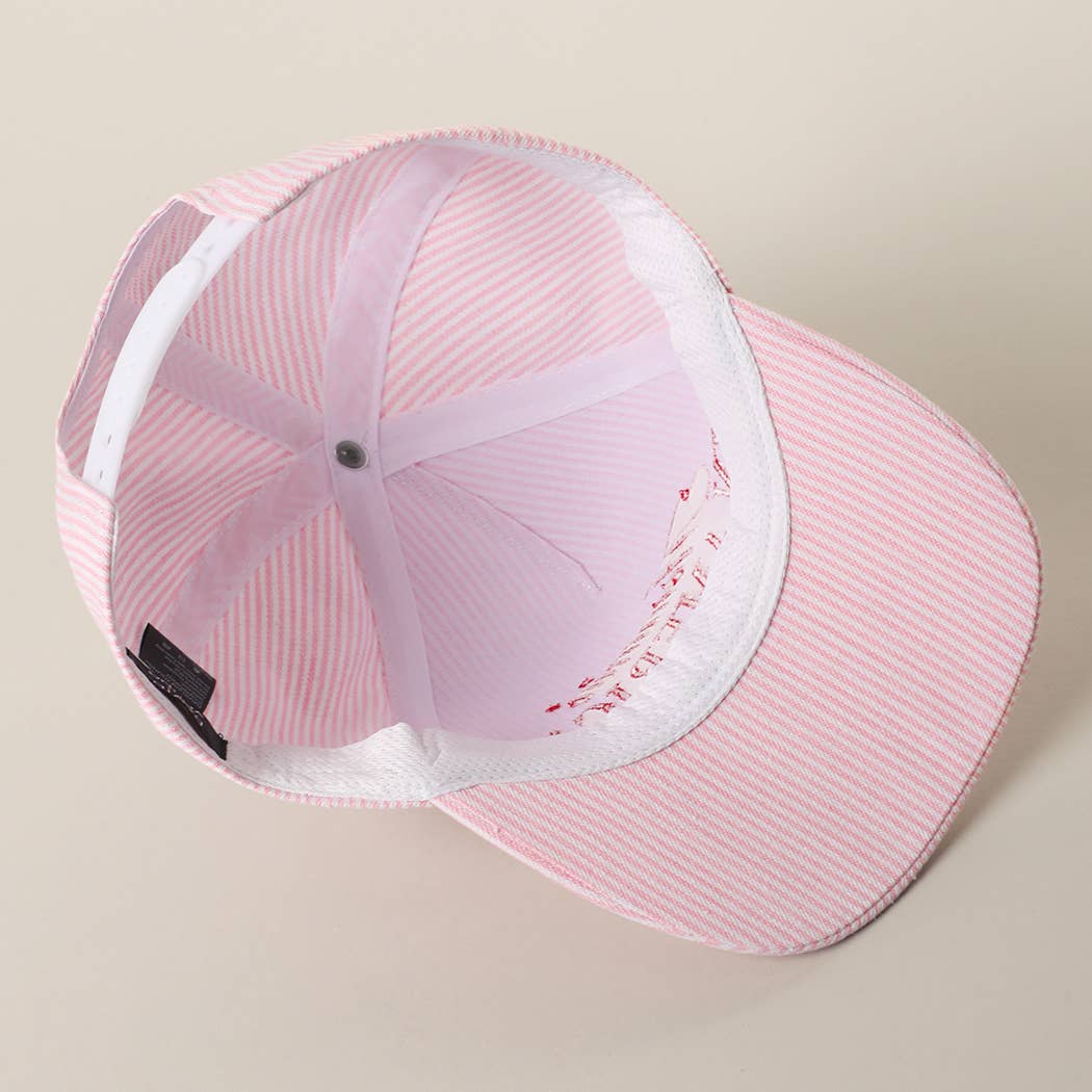 JUST MOMMIN' Embroidered Striped Trucker Hat